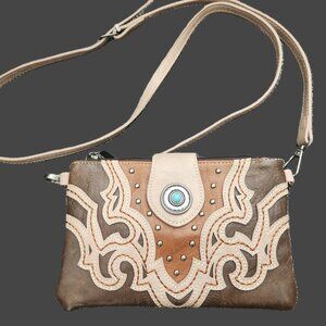 MONTANA WEST Brown Women's CROSSBODY Purse Western Stitched Studded NWT